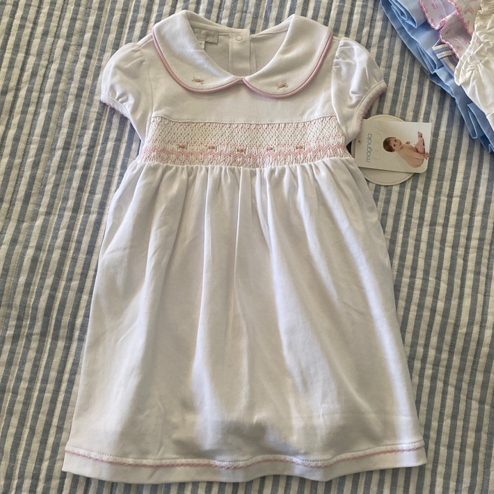 NWT Magnolia Baby Pima smocked dress Sz 18 m. Fully lined with diaper cover.